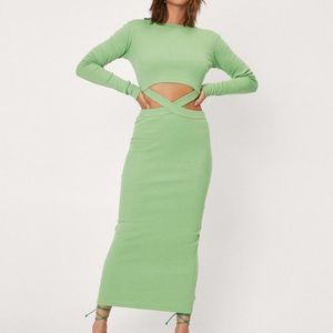 Long Sleeve Knot Front Cut Out Maxi Dress
